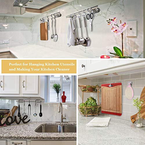 KONKY Toallero Baño Fuerte Adhesivo 40cm/15.75 Pulgadas, Toallero Barra Acero Inoxidable Sin Taladrar, Acabado Pulido Toalla Soporte Toalleros de aro para Baño con 2 Ganchos Adhesivos Perchas, Negro