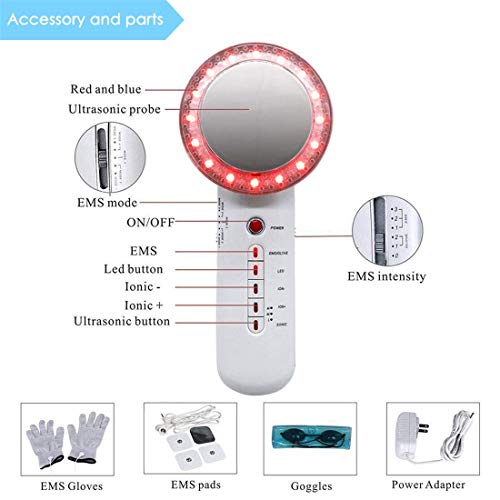 Konnison 6 en 1 Cuerpo EMS Que Adelgaza el masajeador para la máquina de pérdida de Peso de la Pierna del Brazo con Almohadillas de EMS Dispositivo de Belleza de vibración masajeador de luz Azul roja