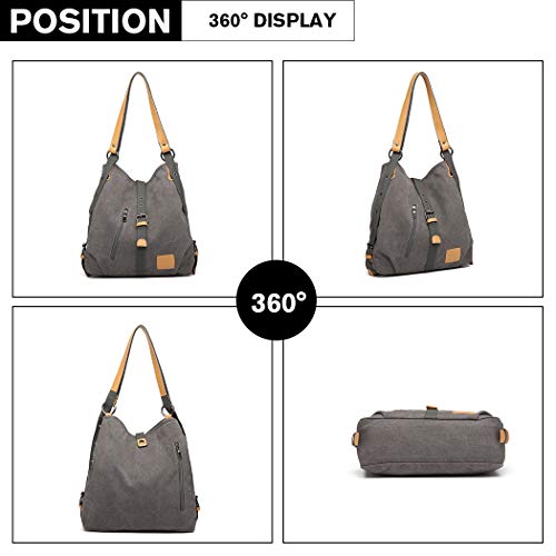 Kono Mochila de bandolera, bolsos de lona versátiles y multifuncionales para las mujeres niñas, elegantes bolsos cruzados, mochila duradera para viajes de gran capacidad para portátiles (Gris)