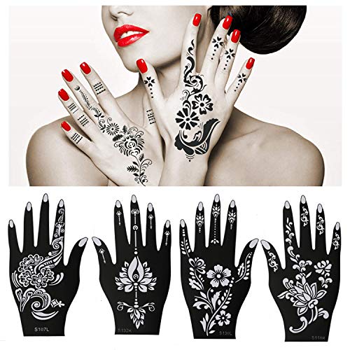 Konsait 12 hojas de plantilla de tatuaje, plantillas de tatuaje temporal a mano, negro Mandala Flor Tatuajes de Plantillas de Maquillaje para niños adultos mujer, Halloween, Fiestas