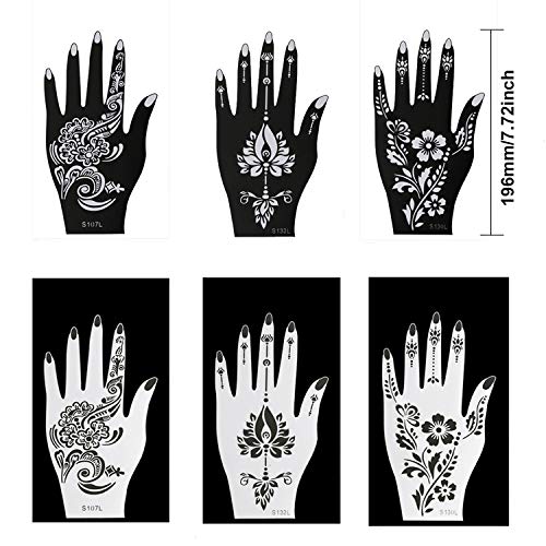 Konsait 12 hojas de plantilla de tatuaje, plantillas de tatuaje temporal a mano, negro Mandala Flor Tatuajes de Plantillas de Maquillaje para niños adultos mujer, Halloween, Fiestas