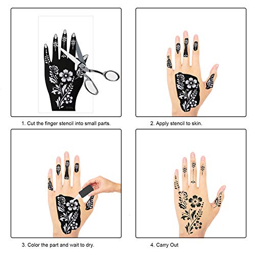 Konsait 12 hojas de plantilla de tatuaje, plantillas de tatuaje temporal a mano, negro Mandala Flor Tatuajes de Plantillas de Maquillaje para niños adultos mujer, Halloween, Fiestas