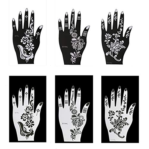 Konsait 12 hojas de plantilla de tatuaje, plantillas de tatuaje temporal a mano, negro Mandala Flor Tatuajes de Plantillas de Maquillaje para niños adultos mujer, Halloween, Fiestas