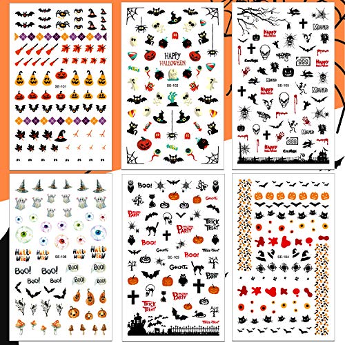 Konsait 900+ pcs Halloween Nail Art Pegatinas Decorativas, Halloween Uñas Pegatinas Stickers Etiqueta Autoadhesiva para Uñas Halloween Maquillaje Artículos Decoración Manicura Niñas Mujer
