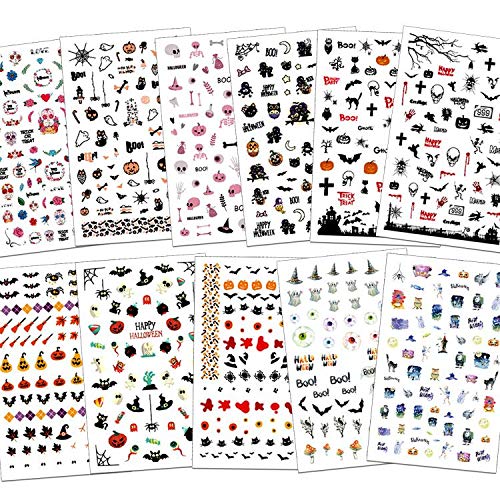 Konsait 900+ pcs Halloween Nail Art Pegatinas Decorativas, Halloween Uñas Pegatinas Stickers Etiqueta Autoadhesiva para Uñas Halloween Maquillaje Artículos Decoración Manicura Niñas Mujer