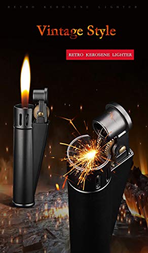 【KOOWLUK】 Encendedor de aceite de queroseno a prueba de viento de estilo retro Mecha de algodón de regalo gratis con aguja + 6 pedernales + cepillo de rueda de molienda, se vende sin líquido (dorado)