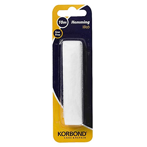 Korbond 110041 Cinta Termoadhesiva para dobladillos, para Pegar Tela y Hacer Manualidades sin Coser, ideal para Orillas, Pantalones, Vaqueros, Parches y Uniformes, 2 cm x 10 m, White