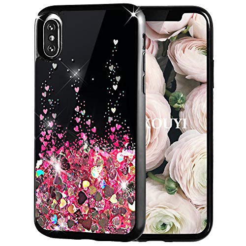 KOUYI Funda iPhone XS MAX,Amor Brillo Liquida Bling Cubierta Flowing Liquid diseño Creativo Arenas Movedizas TPU Fundas Telefono Movil Carcasas para iPhone XS MAX (6,5 Pulgadas) (Rojo)
