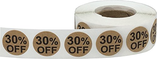 Kraft Natural Marrón 30% de Descuento en la Venta de Pegatinas, 19 mm 3/4 Pulgadas Etiquetas de Venta al por Menor 500 Paquete