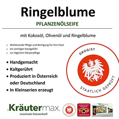 Kräutermax Jabón de caléndula 1 x 100 g de jabón de aceite vegetal hecho a mano