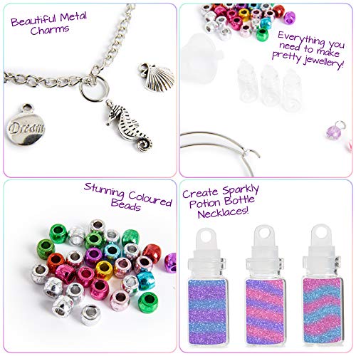 KreativeKraft Kit para Hacer Pulseras y Collares para Niñas, Juguetes Niña Incluye Abalorios para Hacer Pulseras, Manualidades Niños CREA Tus Propias Joyas, Regalos Educativos para Niños