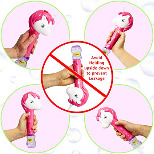 KreativeKraft Maquina Pompas de Jabon, Pomperos para Niños de Unicornio, Maquina de Burbujas con Musica y Luces, Juegos de Jardin para Niños, Regalos para Niños y Niñas Edad 3+