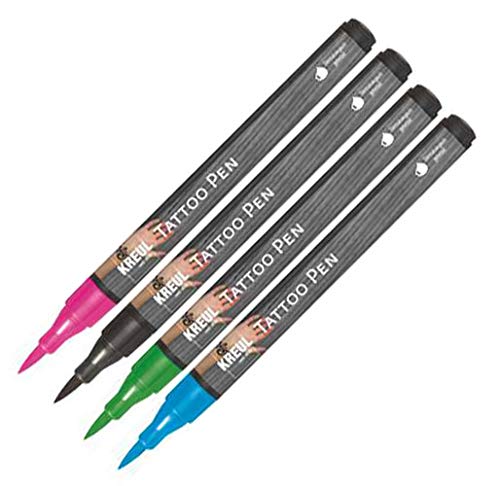 KREUL 62171 – Juego de 4 lápices y 3 Plantillas, Tinta de Maquillaje a Base de Agua, Dura hasta 5 días, dermatológicamente Probado, Lavable a Partir de 30 °C de la mayoría de los Textiles