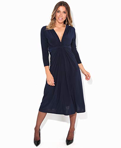 KRISP Vestido Mujer Corto Talla Grande Boda Noche Manga Cóctel Fiesta Elástico Plisado Elegante Ceremonia, (Azul Marino (2705), 36 EU (08 UK)), 2705-NVY-08