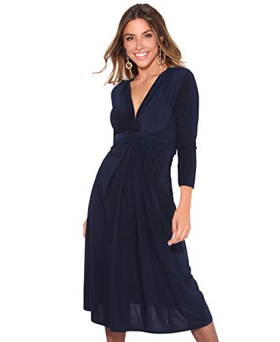 KRISP Vestido Mujer Corto Talla Grande Boda Noche Manga Cóctel Fiesta Elástico Plisado Elegante Ceremonia, (Azul Marino (2705), 36 EU (08 UK)), 2705-NVY-08