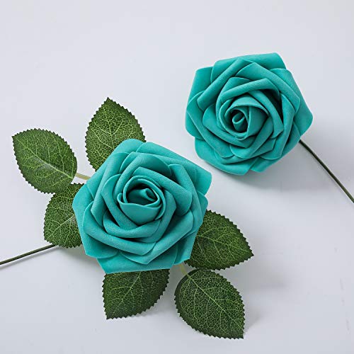 Ksnnrsng Flores Rosas Artificiales Espuma Rosa Falsa para Manualidades, Ramos de Novia, centros de Mesa, Despedidas de Soltera y Decoración del Hogar (25 Piezas, Verde Oscuro)