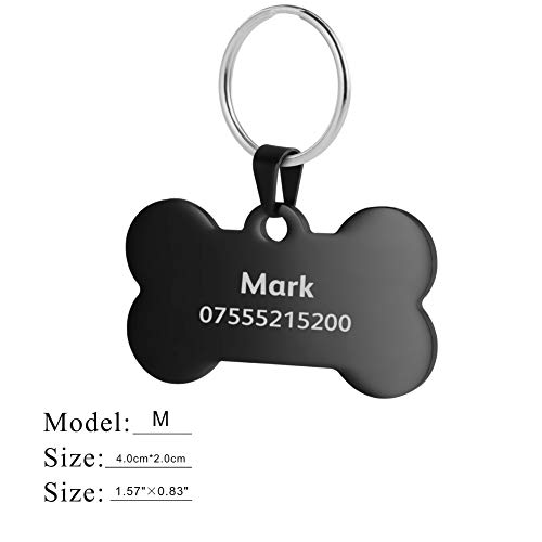 KSZ Etiquetas de identificación para Mascotas de Acero Inoxidable, Etiquetas Personalizadas para Perros y Gatos. Grabado Frontal y Trasero. Múltiples Colores (Negro, Hueso)