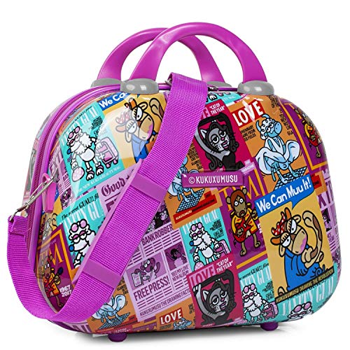 KUKUXUMUSU - Neceser Rígido Infantil Juvenil de Policarbonato Estampado Grande de Viaje, Maleta de Aseo. Múltiples Compartimentos. Doble Asa. Espejo Interior. Bandolera. 130735, Color Fucsia