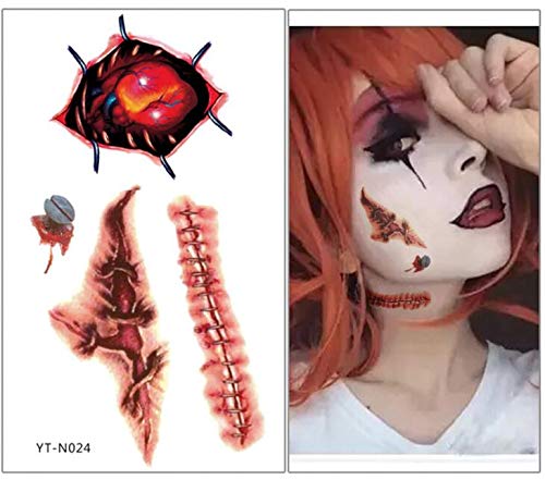 kungfu Mall Tatuajes temporales 24 Piezas Halloween Zombie Scars Heridas Tatuajes Pegatinas con Falsa costra Sangre Traje Especial Accesorios de Maquillaje