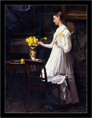 Kunst für Alle Cuadro con Marco: Carl Thomsen Beim Arrangieren Der Osterglocken - Impresión artística Decorativa con Marco, 60x80 cm, Negro/Canto Gris