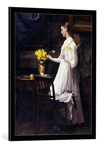 Kunst für Alle Cuadro con Marco: Carl Thomsen Beim Arrangieren Der Osterglocken - Impresión artística Decorativa con Marco, 60x80 cm, Negro/Canto Gris