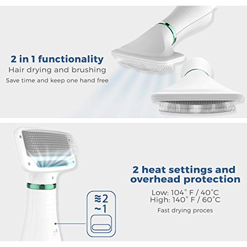 KUUBIA Secador de Pelo para Mascotas | Secador de Pelo Portátil y Silencioso 2 en 1 con un Cepillo Práctico | Temperatura Ajustable | para Perros y Gatos Pequeños y Medianos