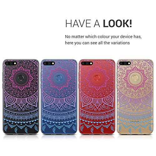 kwmobile Funda Compatible con Huawei Honor 7C / Enjoy 8 - Carcasa de TPU y Sol hindú en Azul/Rosa Fucsia/Transparente