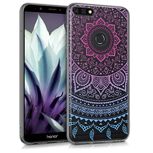 kwmobile Funda Compatible con Huawei Honor 7C / Enjoy 8 - Carcasa de TPU y Sol hindú en Azul/Rosa Fucsia/Transparente