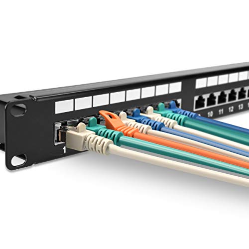 kwmobile Panel de parcheo de 24 Puertos - Patchpanel Cat.6 para Montaje en Pared - Puerto de Entrada de 19" RJ45 con Cable a Tierra y Tornillos