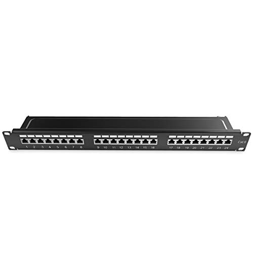 kwmobile Panel de parcheo de 24 Puertos - Patchpanel Cat.6 para Montaje en Pared - Puerto de Entrada de 19" RJ45 con Cable a Tierra y Tornillos