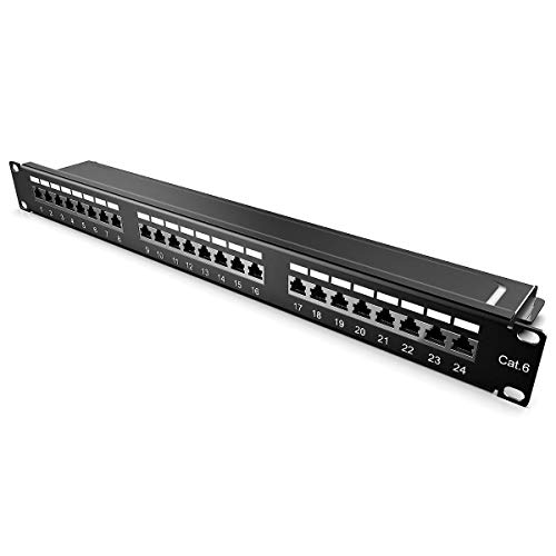 kwmobile Panel de parcheo de 24 Puertos - Patchpanel Cat.6 para Montaje en Pared - Puerto de Entrada de 19" RJ45 con Cable a Tierra y Tornillos