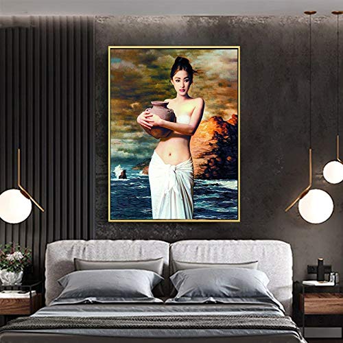 KWzEQ Arte Famoso Chino Pintura al óleo cerámica Chica Cartel y Lienzo Sala de Estar decoración del hogar60X80cmPintura sin Marco