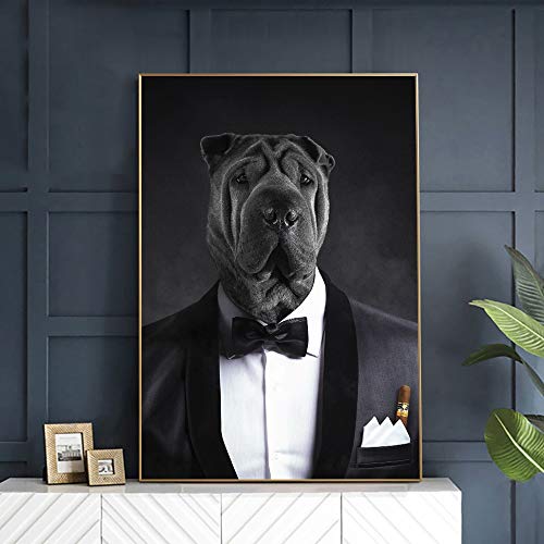 KWzEQ Imprimir en Lienzo Cartel Moderno de Bulldog Negro y decoración para Sala de estar60x90cmPintura sin Marco