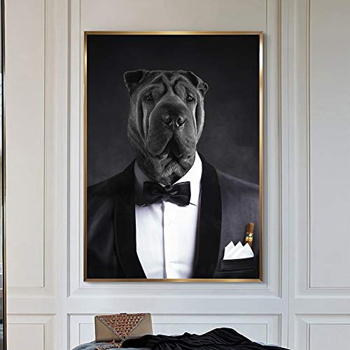 KWzEQ Imprimir en Lienzo Cartel Moderno de Bulldog Negro y decoración para Sala de estar60x90cmPintura sin Marco