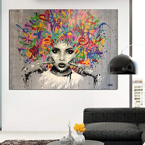 KWzEQ Imprimir en Lienzo Doodle Girl postermodernposter y decoración para Arte de pared60x75cmPintura sin Marco