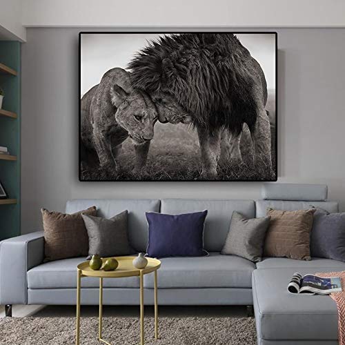 KWzEQ Lion on The Wall Lienzo de Cabeza a Cabeza Carteles e Impresiones de león Salvaje Africano decoración de la Sala de estar80X120cmPintura sin Marco