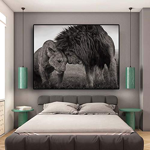 KWzEQ Lion on The Wall Lienzo de Cabeza a Cabeza Carteles e Impresiones de león Salvaje Africano decoración de la Sala de estar80X120cmPintura sin Marco