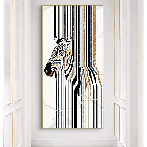 KWzEQ Pintura al óleo Abstracta del Arte Animal de la Cebra en la Lona Cartel nórdico HD Mural decoración del hogar60X120cmPintura sin Marco