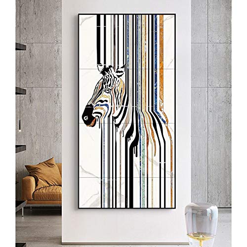 KWzEQ Pintura al óleo Abstracta del Arte Animal de la Cebra en la Lona Cartel nórdico HD Mural decoración del hogar60X120cmPintura sin Marco