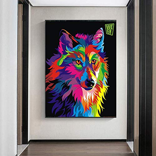 KWzEQ Resumen Colorido Graffiti Art Lienzo Pintura Leopard Dog Tiger Animal Wall Art Posters e Impresiones decoración del hogar80X105cmPintura sin Marco