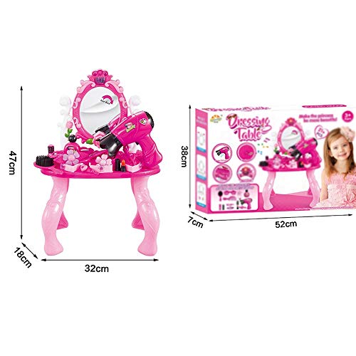 KYEEY Tocadores para niños La Casita de Juguete niña Princesa Dresser Conjunto de Juguete luz de la Tabla del Maquillaje Juegos de Mesa y Silla para niños (Color : Pink, Size : 32x18x47cm)