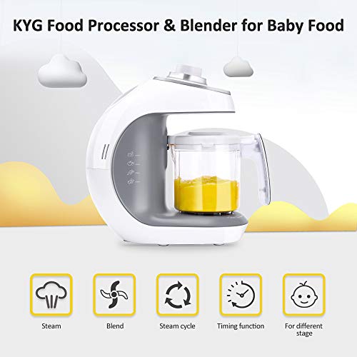 KYG Robot de Cocina al Vapor Procesador de Alimentos para Bebés 5 en 1 Máquina para Hacer Puré Smoothie Sopa y Zumo para Bebés, 430w, Color Blanco y Gris
