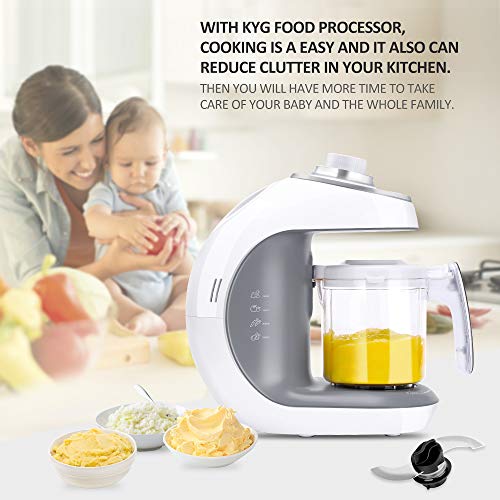 KYG Robot de Cocina al Vapor Procesador de Alimentos para Bebés 5 en 1 Máquina para Hacer Puré Smoothie Sopa y Zumo para Bebés, 430w, Color Blanco y Gris