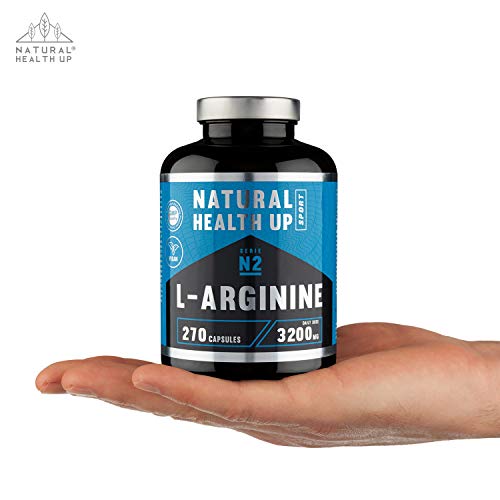 L-arginina 3,2 gramos dosis pura diaria – Suplemento deportivo para la mejora de la masa muscular – Extra de vitamina B6 para el organismo – (270 Capsulas Veganas)
