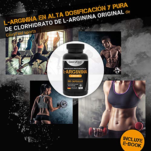 L Arginina Pura 4500mg - 380 Cápsulas - L-Arginina HCL Natural y Sin Aditivos - Suplemento deportivo con 4500mg de L-Arginina HCL (3750mg arginina pura)
