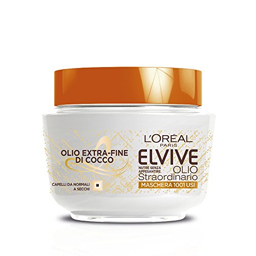 L 'Oréal Paris Máscara Nutriente Elvive Aceite excepcional aceite Fine de coco para cabello para normal a cubos, 300 ml