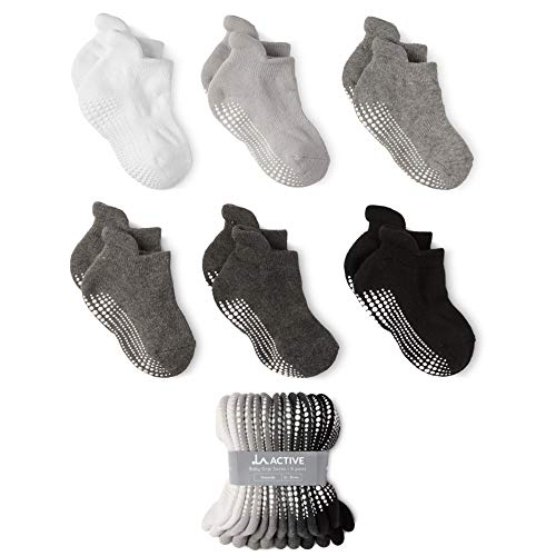 LA Active Tobillera Calcetines Antideslizantes - 6 Pares - para Bebé Niños Niñas Infantil Recién Nacido (Grayscale, 12-36 Meses)