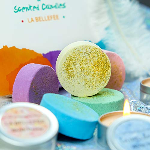 LA BELLEFÉE Juego de Bombas de Ducha con Velas Aromáticas Aceites Esenciales Naturales Alivio del Estrés para Niños Cumpleaños Bodas Navidad Festivales Bautismos