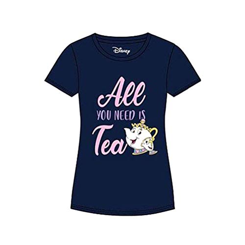 La Camiseta de Bella y Bestia Disney para Mujeres Todo lo Que Necesitas es té, algodón Azul - M