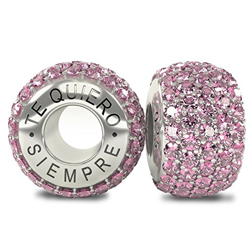 La Colección Real - Te Quiero Siempre 925 Plata de Ley Charm Abalorio Cuenta con Cristales Austriacos compatible con Pandora o pulsera similar de 3mm